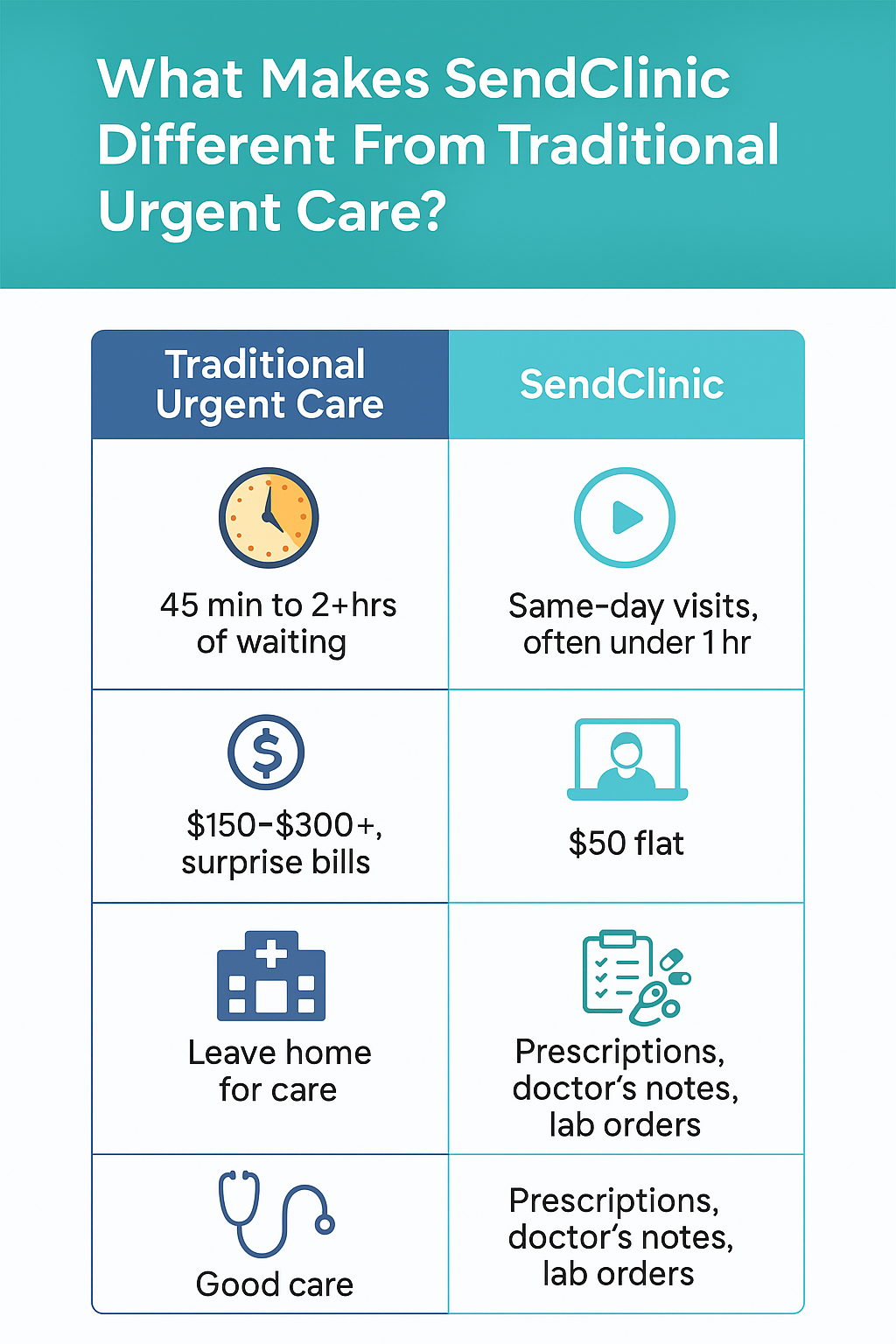 What Makes SendClinic Different From Traditional Urgent Care?